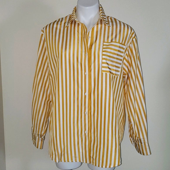 Aureum Gold Stripe Button Down Top Size Small - Picture 3 of 14